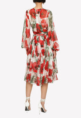 Poppy Print Chiffon Midi Dress Dolce & Gabbana F6AWHT IS1P1 HA3VN