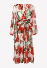 Poppy Print Chiffon Midi Dress Dolce & Gabbana F6AWHT IS1P1 HA3VN