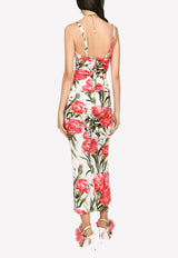 Carnation Print Charmeuse Midi Dress Dolce & Gabbana F6AWLT FSA4O HA3VL