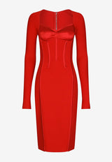 Dolce & Gabbana Long-Sleeved Corset-Bodice Knee-Length Dress Red F6AWRT FURL6 R2254