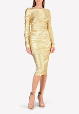 Dolce & Gabbana Lurex Ruched Midi Dress Gold F6H8CT FURIZ S0997