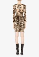 Dolce & Gabbana Leopard Print V-Neck Charmeuse Mini Dress Brown F6R7UT FSADD HY13M