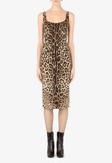 Dolce & Gabbana Leopard Print Charmeuse Midi Dress Brown F6R7LT FSADD HY13M