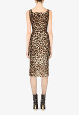 Dolce & Gabbana Leopard Print Charmeuse Midi Dress Brown F6R7LT FSADD HY13M