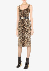 Dolce & Gabbana Leopard Print Charmeuse Midi Dress Brown F6R7LT FSADD HY13M