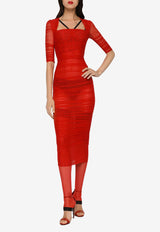 Dolce & Gabbana Tulle Draped Midi Dress Red F6XD3T FLRDA R0365