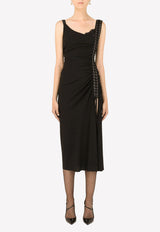 Dolce & Gabbana Asymmetric Stretch Sable Midi Ruched Dress Black F6ZB7T FURGC N0000