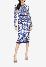 Dolce & Gabbana Majolica Print Charmeuse Midi Dress F6ZJ7T HPABK HA3TN Blue