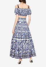 Dolce & Gabbana Majolica Print Off-Shoulder Cropped Top F755RT HH5BA HA3TN Blue