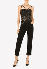 Dolce & Gabbana Lace Detail Bustier Cropped Top Black F75I8T FLM0A N0001