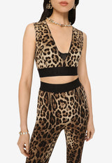 Dolce & Gabbana Leopard-Print Charmeuse Cropped Top Brown F772ET FSADD HY13M