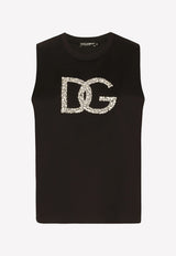 Dolce & Gabbana Crystal Embellished Interlock Logo Tank Top Black F8Q42Z G7BUL N0000