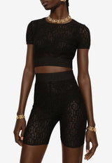 Dolce & Gabbana Logo Tulle Cropped T-shirt Black F8T17T FLEAQ N0000