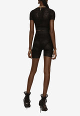 Dolce & Gabbana Logo Tulle Cropped T-shirt Black F8T17T FLEAQ N0000