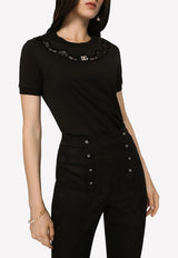 Logo T-shirt with Lace Openwork Dolce & Gabbana F8T66Z G7H1Z N0000