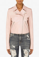 Dolce & Gabbana Leather Biker Zip-Up Jacket Pink F9M11L GDAK0 M0422