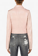 Dolce & Gabbana Leather Biker Zip-Up Jacket Pink F9M11L GDAK0 M0422