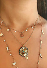 قلادة إثنيك كولكشن من الروز غولد عيار 18 قيراط بالفيروز والألماس الأسود والأبيض