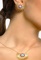 أقراط سولي كولكشن من الذهب الأصفر عيار 18 قيراط بالفيروز والياقوت الأحمر والألماس الأبيض