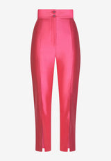 Dolce & Gabbana Mikado High-Waist Silk Pants with Slit Fuchsia FTCIPT FU1L5 F0733