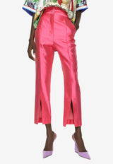 Dolce & Gabbana Mikado High-Waist Silk Pants with Slit Fuchsia FTCIPT FU1L5 F0733