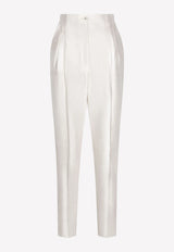Dolce & Gabbana High-Waist Shantung Tailored Pants White FTCJDT FU1L5 W3789