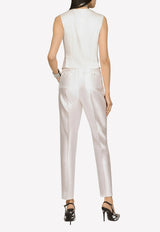 Dolce & Gabbana High-Waist Shantung Tailored Pants White FTCJDT FU1L5 W3789