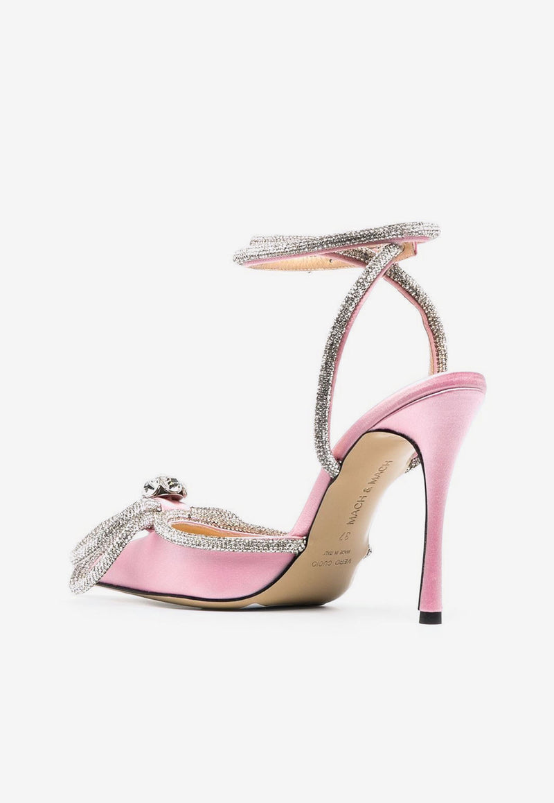 Mach & Mach 105 Double Bow Crystal-Embellished Satin Pumps Pink FW20-0245PINK