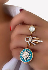 خاتم مجموعة سولي من الذهب الأصفر عيار 18 والألماس الأبيض