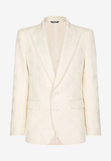 Dolce & Gabbana Logo Jacquard Single-Breasted Blazer White