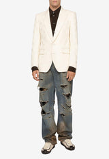 Dolce & Gabbana Logo Jacquard Single-Breasted Blazer White