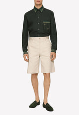 Dolce & Gabbana Striped Long-Sleeved Shirt with DG Logo Green G5IY3T FI5EW HC4JD