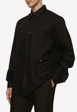 Dolce & Gabbana Linen Long-Sleeved Shirt with DG Hardware Black G5KJ0T FU4IK N0000