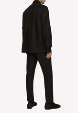 Dolce & Gabbana Linen Long-Sleeved Shirt with DG Hardware Black G5KJ0T FU4IK N0000