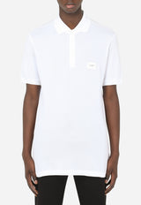 Dolce & Gabbana White Logo Plate Polo T-shirt in Cotton Piqué G8KK1T FU7EN W0800