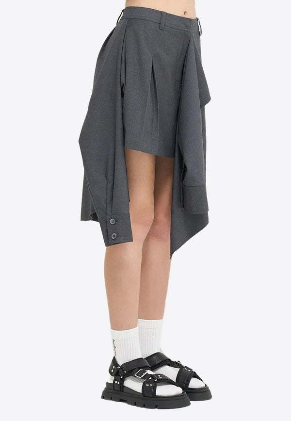 Goen J Asymmetric Mini Skirt with Layered Shirt Gray