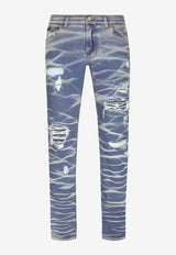 Dolce & Gabbana Ribbed Slim-Fit Jeans Blue GY07CD G8FQ0 S9001