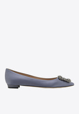 Manolo Blahnik Hangisi FMC Crystal Buckle Satin Flats Grey HANGISIFLAT FMC 10 BLUE 4126 0348-0034