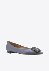 Manolo Blahnik Hangisi FMC Crystal Buckle Satin Flats Grey HANGISIFLAT FMC 10 BLUE 4126 0348-0034