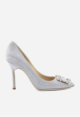 Manolo Blahnik Hangisi 105 Glitter Crystal Buckle Pumps HANGISI CLC 105 SILVER 9721 0600-0015 Silver