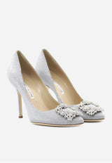 Manolo Blahnik Hangisi 105 Glitter Crystal Buckle Pumps HANGISI CLC 105 SILVER 9721 0600-0015 Silver