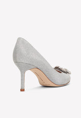 Manolo Blahnik Hangisi 70 Glitter Crystal Buckle Pumps HANGISI CLC 70 SILVER 9721 0597-0015 Silver