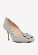 Manolo Blahnik Hangisi 70 Glitter Crystal Buckle Pumps HANGISI CLC 70 SILVER 9721 0597-0015 Silver