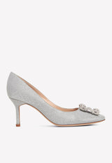 Manolo Blahnik Hangisi 70 Glitter Crystal Buckle Pumps HANGISI CLC 70 SILVER 9721 0597-0015 Silver