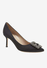 Manolo Blahnik Hangisi 70 FMC Crystal Buckle Satin Pumps Black HANGISI FMC 70 BLACK 0015 0662-0042
