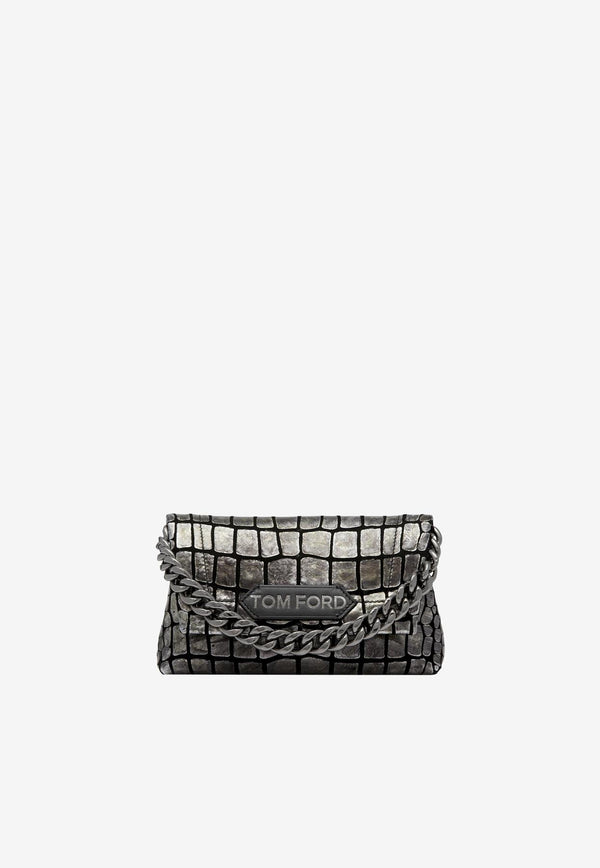 Tom Ford Mini Top Handle Bag in Metallic Croc Embossed Leather L1487-LGO043R 3GN07 Silver