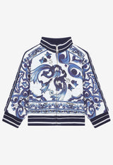 Dolce & Gabbana Kids Baby Girls Majolica-Print Zip-Up Sweatshirt Blue L2JW0M G7EX5 HH3TN