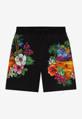 Dolce & Gabbana Kids Boys Floral Print Shorts Black L4JQO1 G7H0V HH4JI