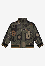 Dolce & Gabbana Kids Boys Logo Lettering Zip-Up Jacket Khaki L4JWCH HS7HJ HK3JK