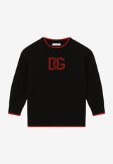 Dolce & Gabbana Kids Boys DG Logo Jacquard Knit Sweater Black L4KWB1 JBVM7 S9000